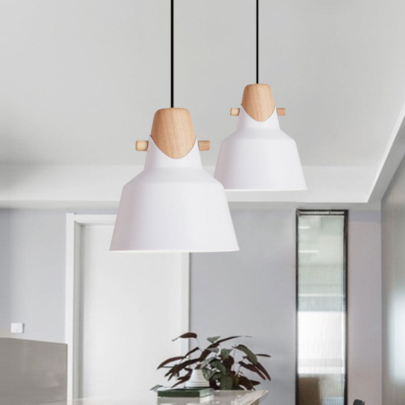 Macaron Stylish Barn Shade Suspended Light 1 Light Metal and Wood Hanging Ceiling Light in Black/White Clearhalo 'Ceiling Lights' 'Modern Pendants' 'Modern' 'Pendant Lights' 'Pendants' Lighting' 1127396