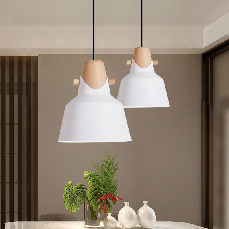 Macaron Stylish Barn Shade Suspended Light 1 Light Metal and Wood Hanging Ceiling Light in Black/White Clearhalo 'Ceiling Lights' 'Modern Pendants' 'Modern' 'Pendant Lights' 'Pendants' Lighting' 1127397