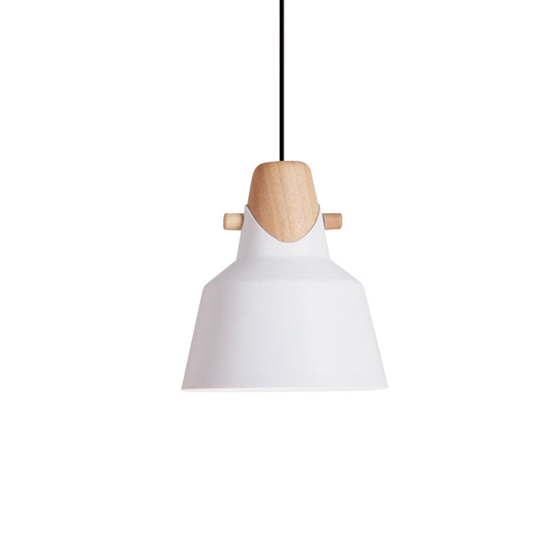 Macaron Stylish Barn Shade Suspended Light 1 Light Metal and Wood Hanging Ceiling Light in Black/White Clearhalo 'Ceiling Lights' 'Modern Pendants' 'Modern' 'Pendant Lights' 'Pendants' Lighting' 1127398