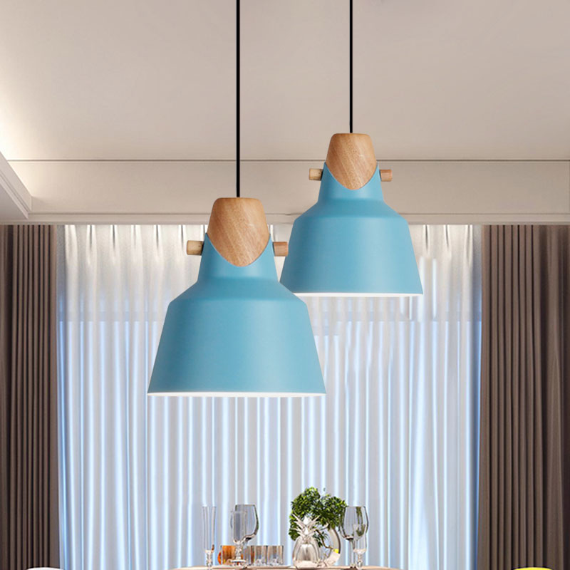 Macaron Stylish Barn Shade Suspended Light 1 Light Metal and Wood Hanging Ceiling Light in Black/White Clearhalo 'Ceiling Lights' 'Modern Pendants' 'Modern' 'Pendant Lights' 'Pendants' Lighting' 1127400