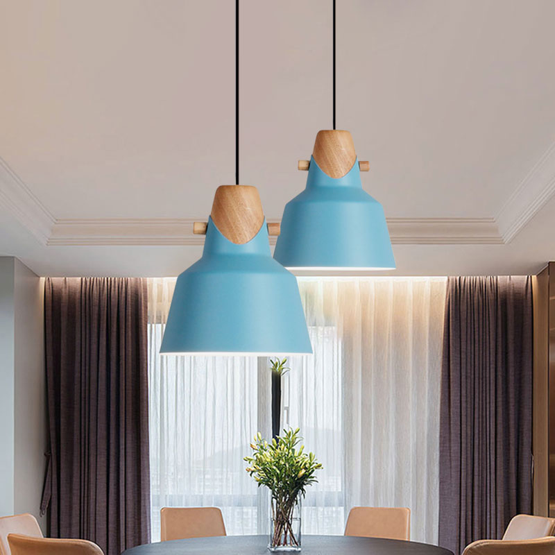 Macaron Stylish Barn Shade Suspended Light 1 Light Metal and Wood Hanging Ceiling Light in Black/White Clearhalo 'Ceiling Lights' 'Modern Pendants' 'Modern' 'Pendant Lights' 'Pendants' Lighting' 1127401