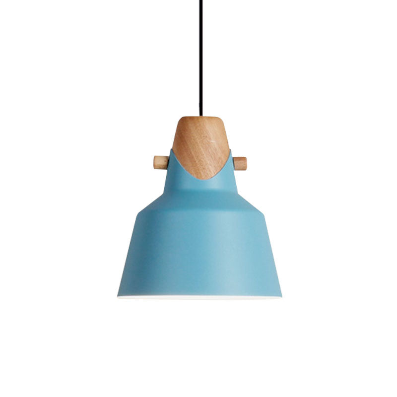 Macaron Stylish Barn Shade Suspended Light 1 Light Metal and Wood Hanging Ceiling Light in Black/White Clearhalo 'Ceiling Lights' 'Modern Pendants' 'Modern' 'Pendant Lights' 'Pendants' Lighting' 1127402