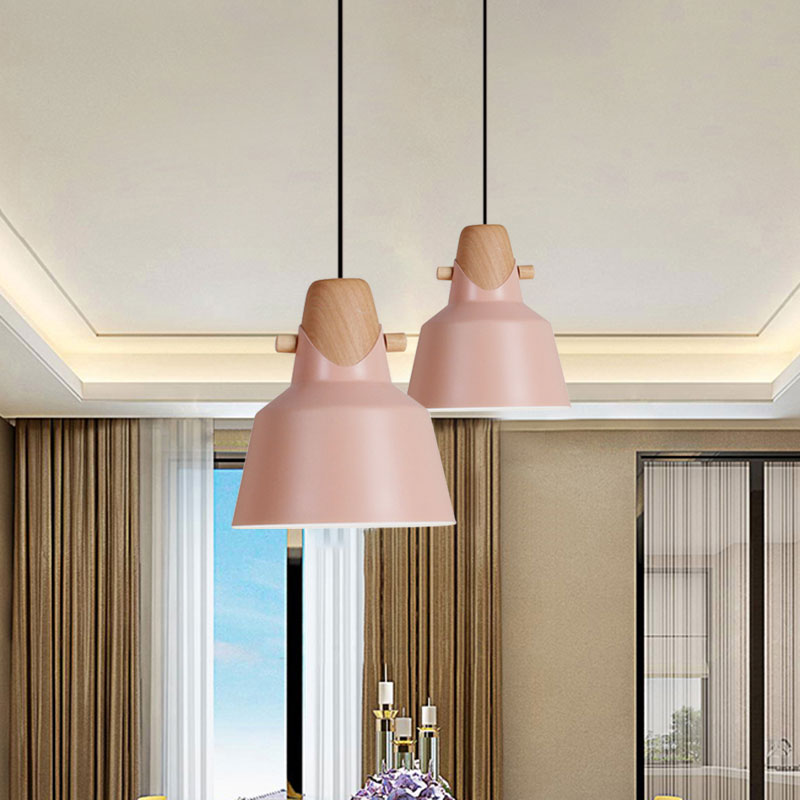 Macaron Stylish Barn Shade Suspended Light 1 Light Metal and Wood Hanging Ceiling Light in Black/White Clearhalo 'Ceiling Lights' 'Modern Pendants' 'Modern' 'Pendant Lights' 'Pendants' Lighting' 1127405