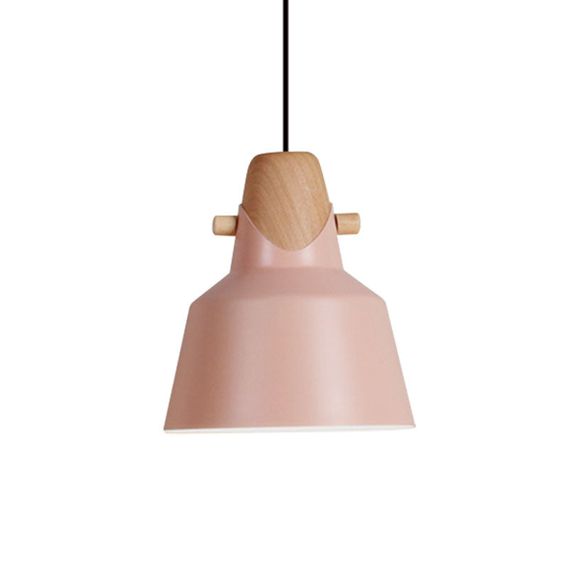 Macaron Stylish Barn Shade Suspended Light 1 Light Metal and Wood Hanging Ceiling Light in Black/White Clearhalo 'Ceiling Lights' 'Modern Pendants' 'Modern' 'Pendant Lights' 'Pendants' Lighting' 1127406