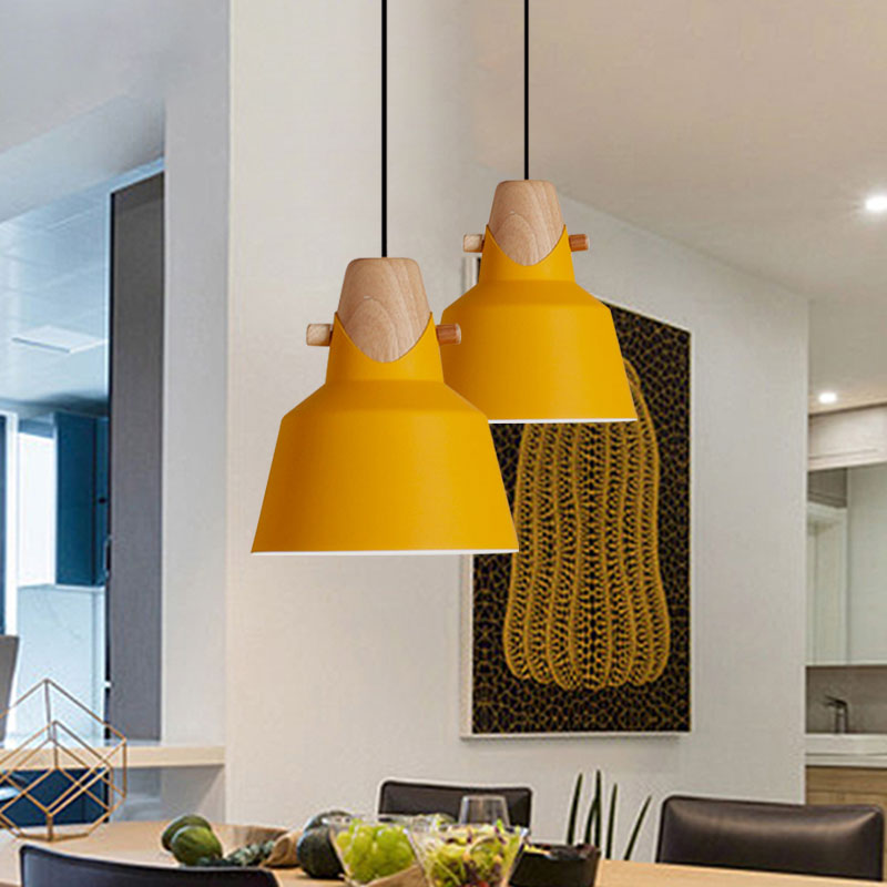 Macaron Stylish Barn Shade Suspended Light 1 Light Metal and Wood Hanging Ceiling Light in Black/White Clearhalo 'Ceiling Lights' 'Modern Pendants' 'Modern' 'Pendant Lights' 'Pendants' Lighting' 1127408