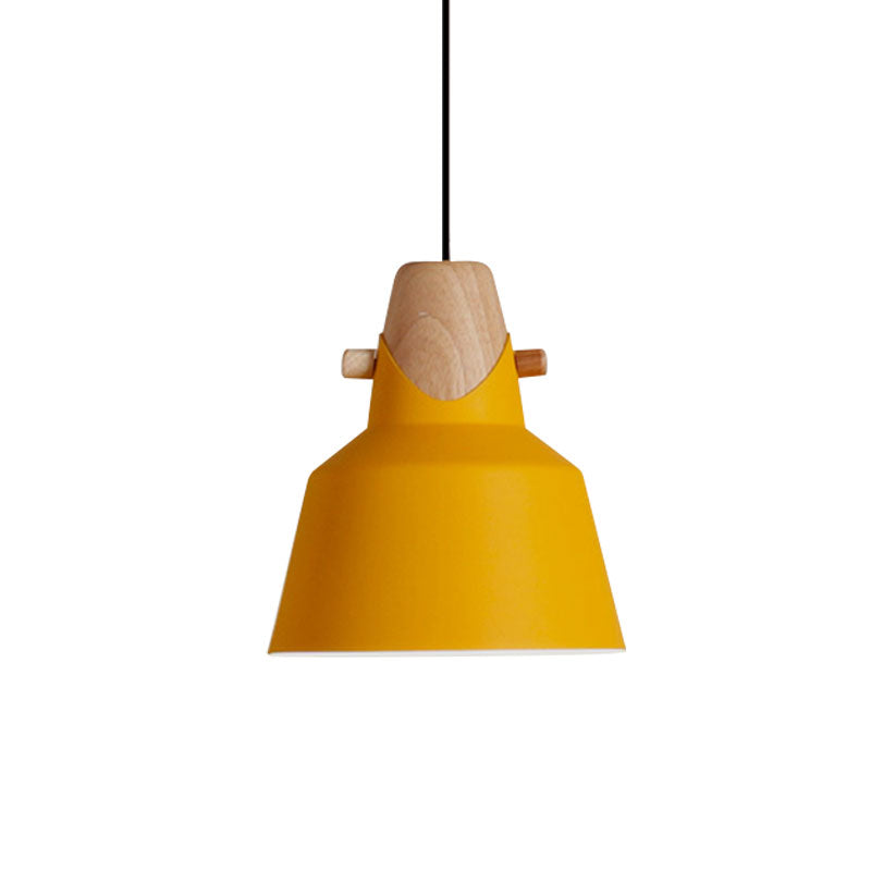 Macaron Stylish Barn Shade Suspended Light 1 Light Metal and Wood Hanging Ceiling Light in Black/White Clearhalo 'Ceiling Lights' 'Modern Pendants' 'Modern' 'Pendant Lights' 'Pendants' Lighting' 1127409