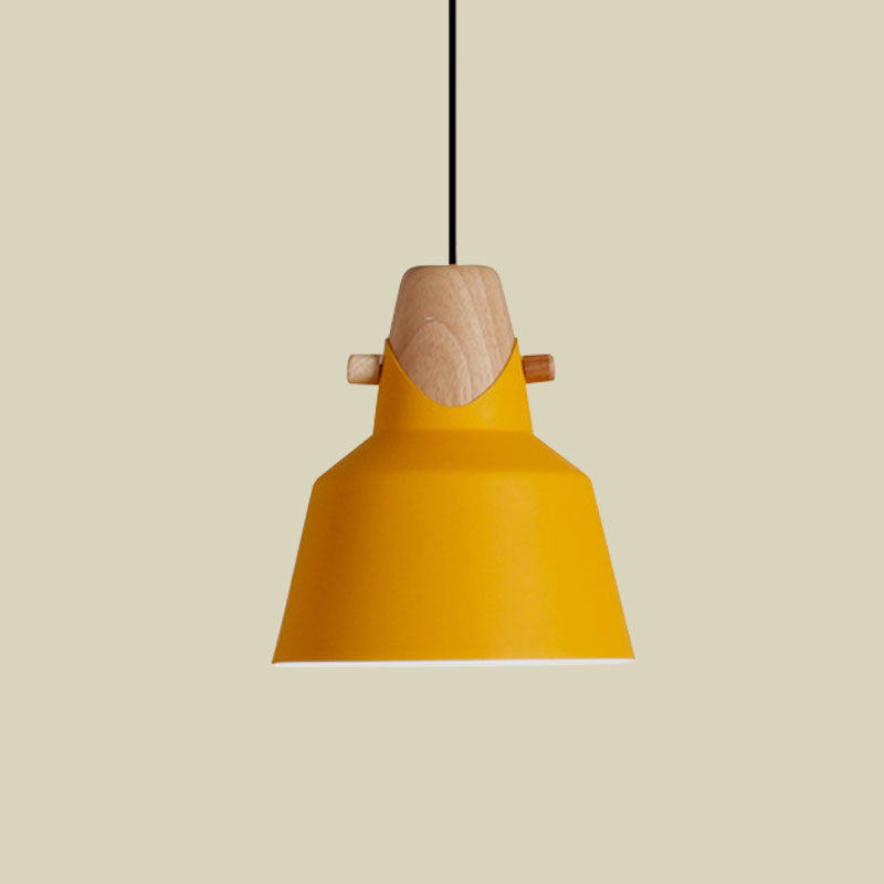 Macaron Stylish Barn Shade Suspended Light 1 Light Metal and Wood Hanging Ceiling Light in Black/White Clearhalo 'Ceiling Lights' 'Modern Pendants' 'Modern' 'Pendant Lights' 'Pendants' Lighting' 1127410