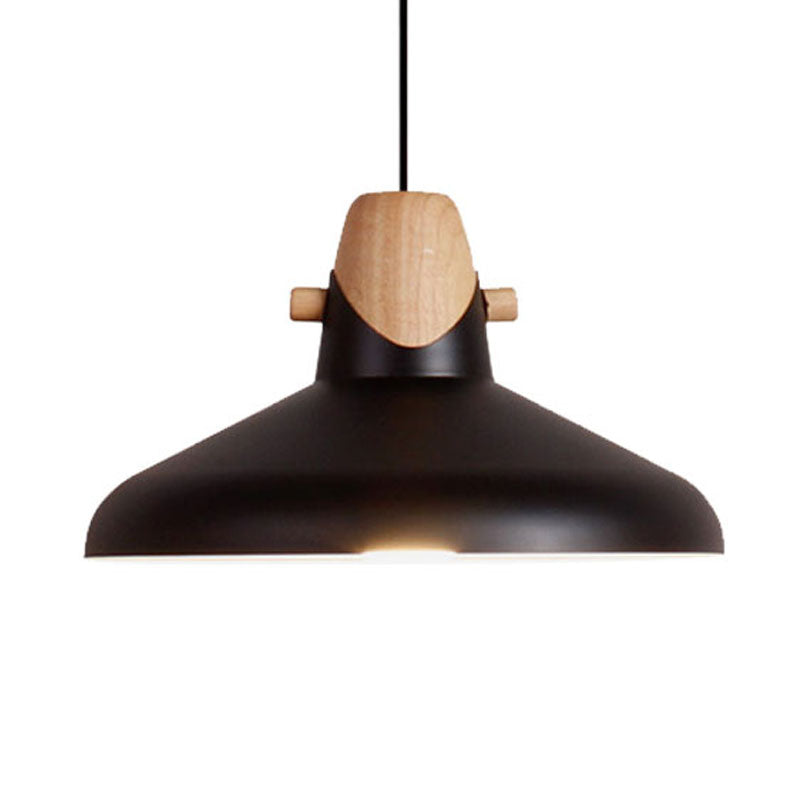 Macaron Stylish Barn Shade Suspended Light 1 Light Metal and Wood Hanging Ceiling Light in Black/White Clearhalo 'Ceiling Lights' 'Modern Pendants' 'Modern' 'Pendant Lights' 'Pendants' Lighting' 1127414