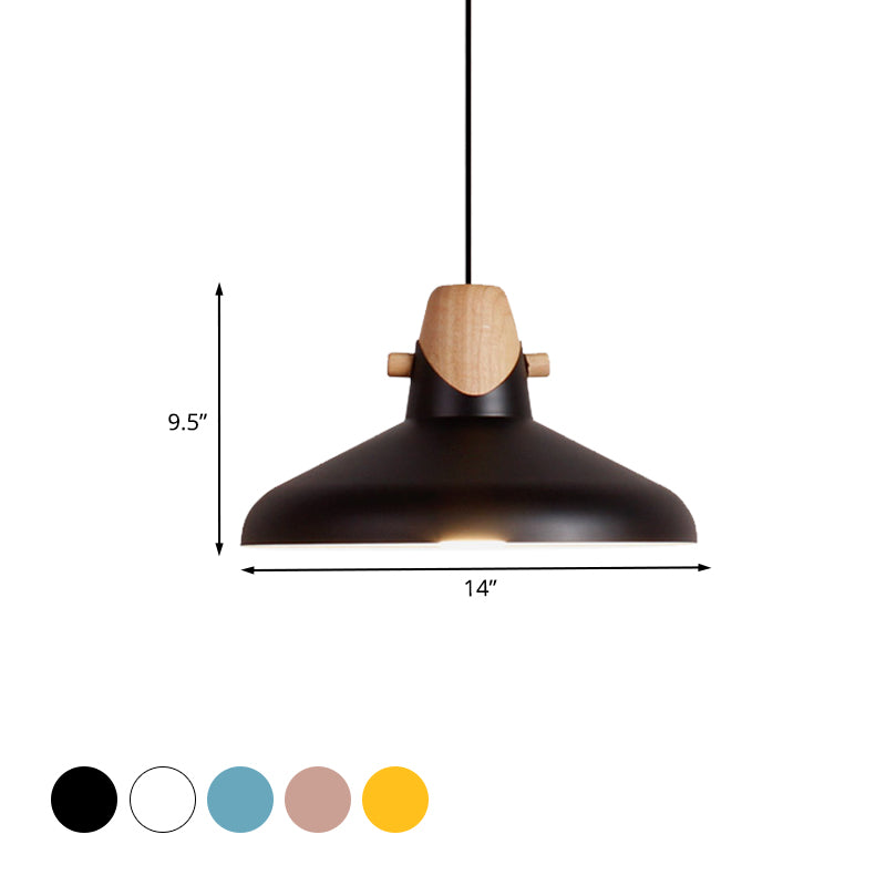 Macaron Stylish Barn Shade Suspended Light 1 Light Metal and Wood Hanging Ceiling Light in Black/White Clearhalo 'Ceiling Lights' 'Modern Pendants' 'Modern' 'Pendant Lights' 'Pendants' Lighting' 1127415