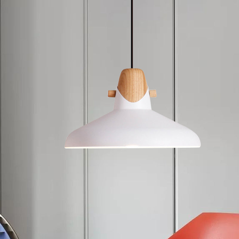 Macaron Stylish Barn Shade Suspended Light 1 Light Metal and Wood Hanging Ceiling Light in Black/White Clearhalo 'Ceiling Lights' 'Modern Pendants' 'Modern' 'Pendant Lights' 'Pendants' Lighting' 1127417