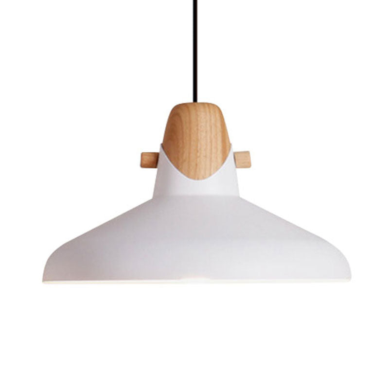 Macaron Stylish Barn Shade Suspended Light 1 Light Metal and Wood Hanging Ceiling Light in Black/White Clearhalo 'Ceiling Lights' 'Modern Pendants' 'Modern' 'Pendant Lights' 'Pendants' Lighting' 1127419