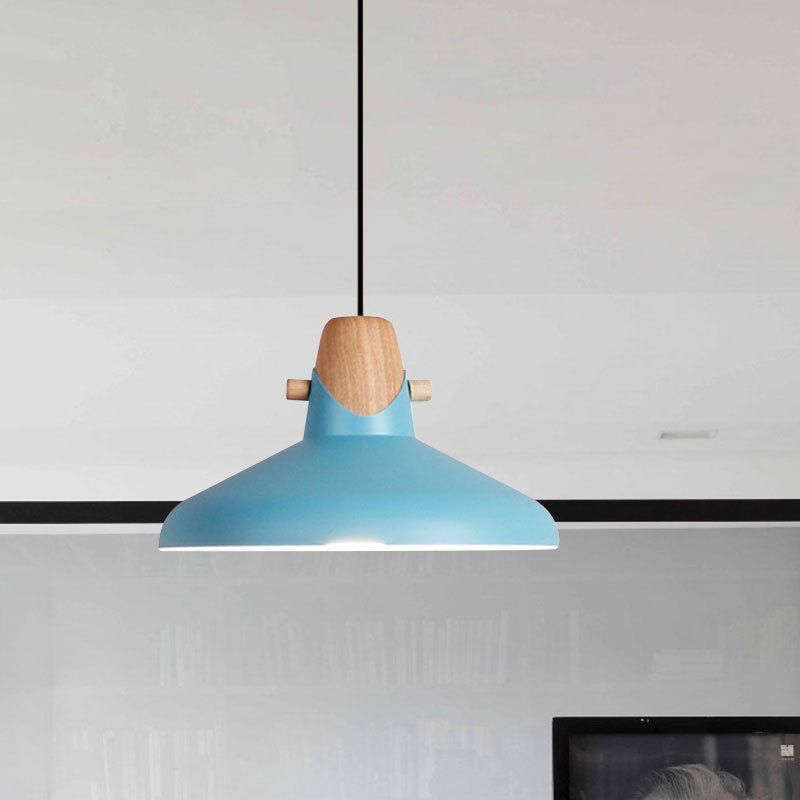 Macaron Stylish Barn Shade Suspended Light 1 Light Metal and Wood Hanging Ceiling Light in Black/White Clearhalo 'Ceiling Lights' 'Modern Pendants' 'Modern' 'Pendant Lights' 'Pendants' Lighting' 1127421