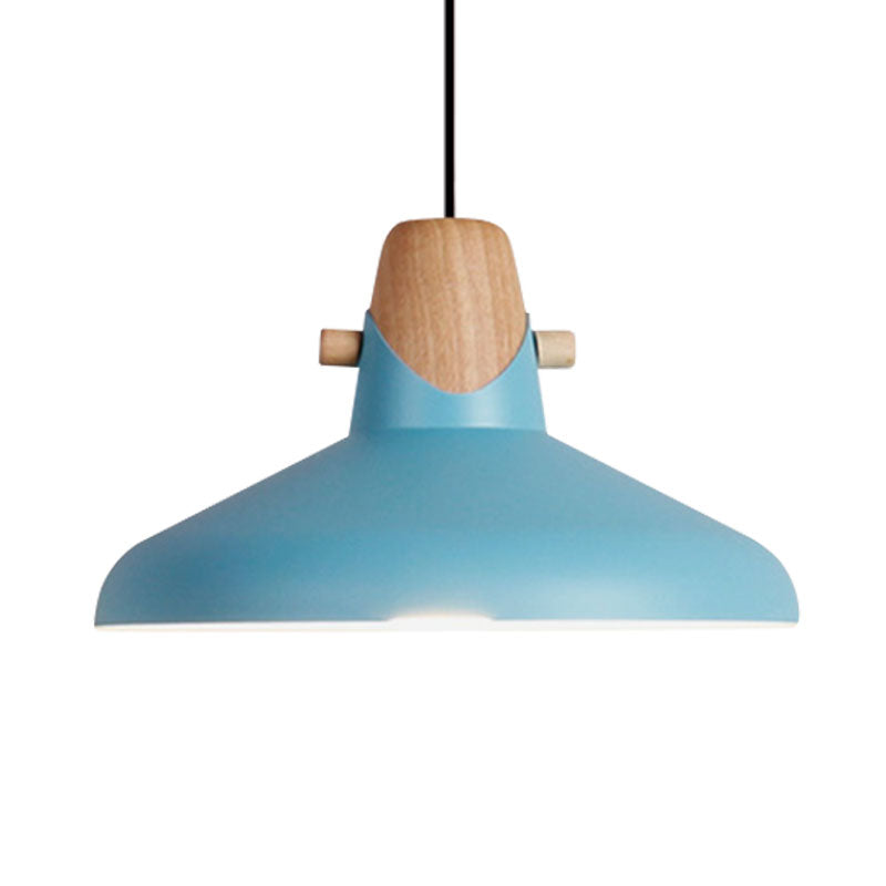 Macaron Stylish Barn Shade Suspended Light 1 Light Metal and Wood Hanging Ceiling Light in Black/White Clearhalo 'Ceiling Lights' 'Modern Pendants' 'Modern' 'Pendant Lights' 'Pendants' Lighting' 1127422