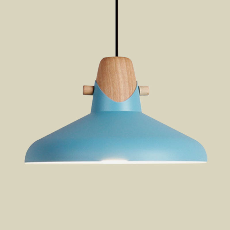 Macaron Stylish Barn Shade Suspended Light 1 Light Metal and Wood Hanging Ceiling Light in Black/White Clearhalo 'Ceiling Lights' 'Modern Pendants' 'Modern' 'Pendant Lights' 'Pendants' Lighting' 1127423