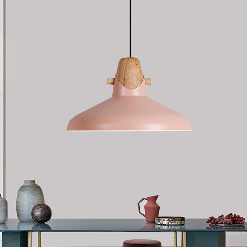 Macaron Stylish Barn Shade Suspended Light 1 Light Metal and Wood Hanging Ceiling Light in Black/White Clearhalo 'Ceiling Lights' 'Modern Pendants' 'Modern' 'Pendant Lights' 'Pendants' Lighting' 1127425