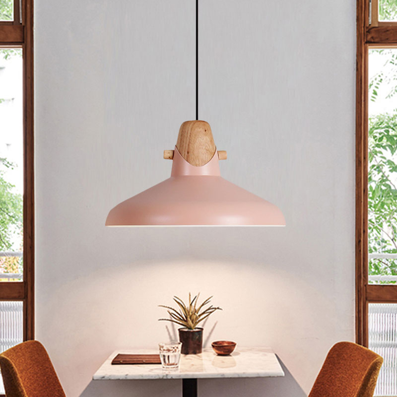 Macaron Stylish Barn Shade Suspended Light 1 Light Metal and Wood Hanging Ceiling Light in Black/White Clearhalo 'Ceiling Lights' 'Modern Pendants' 'Modern' 'Pendant Lights' 'Pendants' Lighting' 1127426