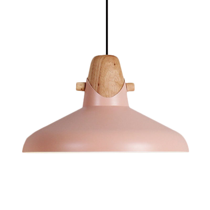 Macaron Stylish Barn Shade Suspended Light 1 Light Metal and Wood Hanging Ceiling Light in Black/White Clearhalo 'Ceiling Lights' 'Modern Pendants' 'Modern' 'Pendant Lights' 'Pendants' Lighting' 1127427