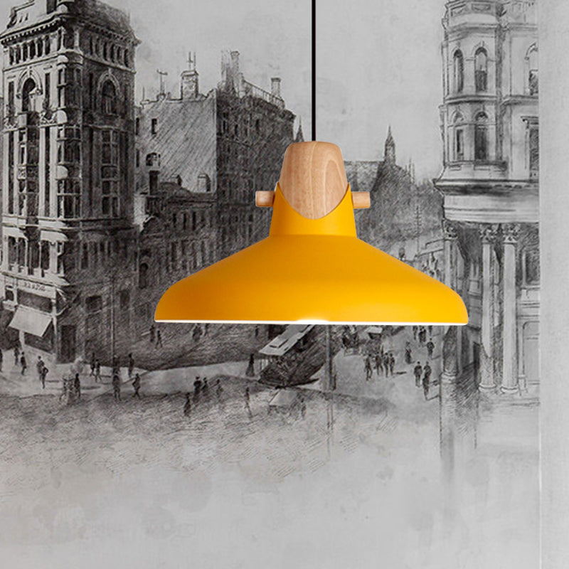 Macaron Stylish Barn Shade Suspended Light 1 Light Metal and Wood Hanging Ceiling Light in Black/White Clearhalo 'Ceiling Lights' 'Modern Pendants' 'Modern' 'Pendant Lights' 'Pendants' Lighting' 1127429