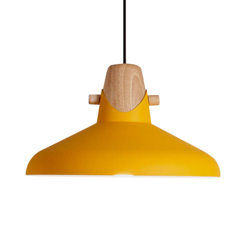 Macaron Stylish Barn Shade Suspended Light 1 Light Metal and Wood Hanging Ceiling Light in Black/White Clearhalo 'Ceiling Lights' 'Modern Pendants' 'Modern' 'Pendant Lights' 'Pendants' Lighting' 1127430