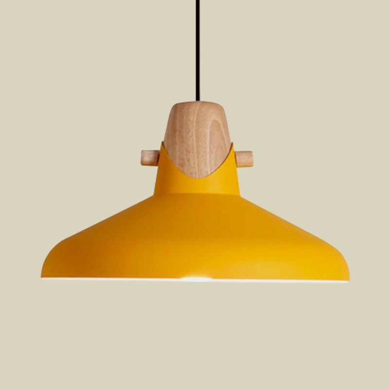 Macaron Stylish Barn Shade Suspended Light 1 Light Metal and Wood Hanging Ceiling Light in Black/White Clearhalo 'Ceiling Lights' 'Modern Pendants' 'Modern' 'Pendant Lights' 'Pendants' Lighting' 1127431