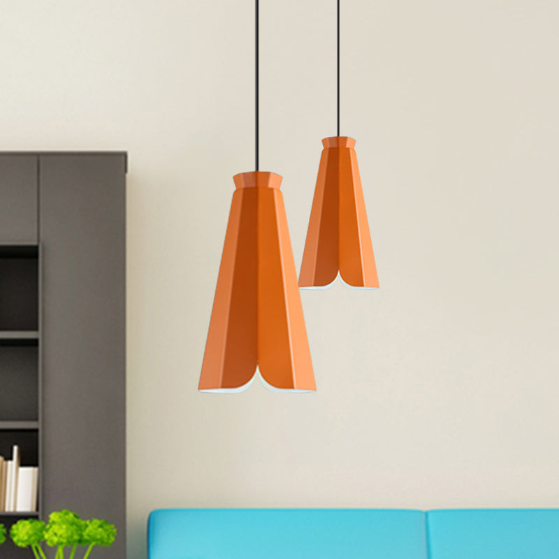 Metallic Tapered Pendant Light Fixture Macaron Style 1 Light Restaurant Hanging Lamp in Blue/Green/Orange Clearhalo 'Ceiling Lights' 'Modern Pendants' 'Modern' 'Pendant Lights' 'Pendants' Lighting' 1127439