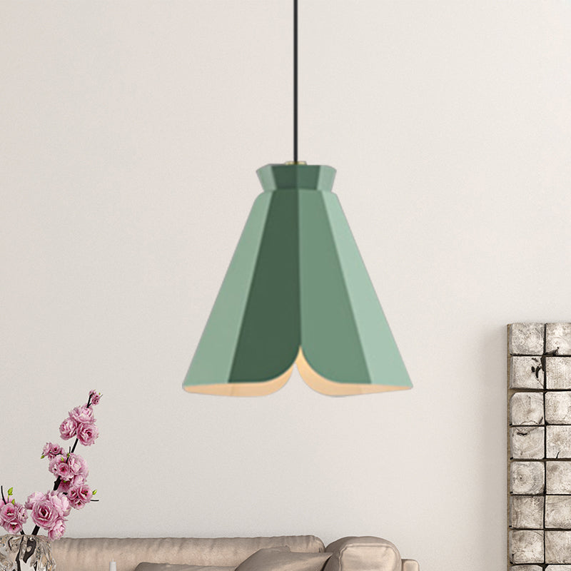 Metallic Tapered Pendant Light Fixture Macaron Style 1 Light Restaurant Hanging Lamp in Blue/Green/Orange Clearhalo 'Ceiling Lights' 'Modern Pendants' 'Modern' 'Pendant Lights' 'Pendants' Lighting' 1127443