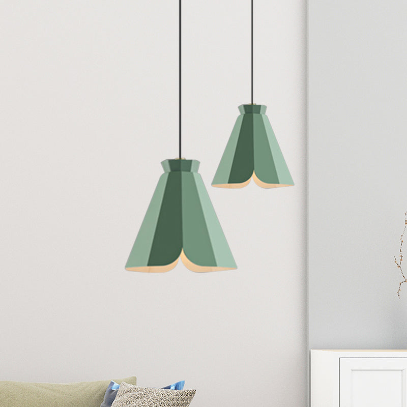 Metallic Tapered Pendant Light Fixture Macaron Style 1 Light Restaurant Hanging Lamp in Blue/Green/Orange Clearhalo 'Ceiling Lights' 'Modern Pendants' 'Modern' 'Pendant Lights' 'Pendants' Lighting' 1127444