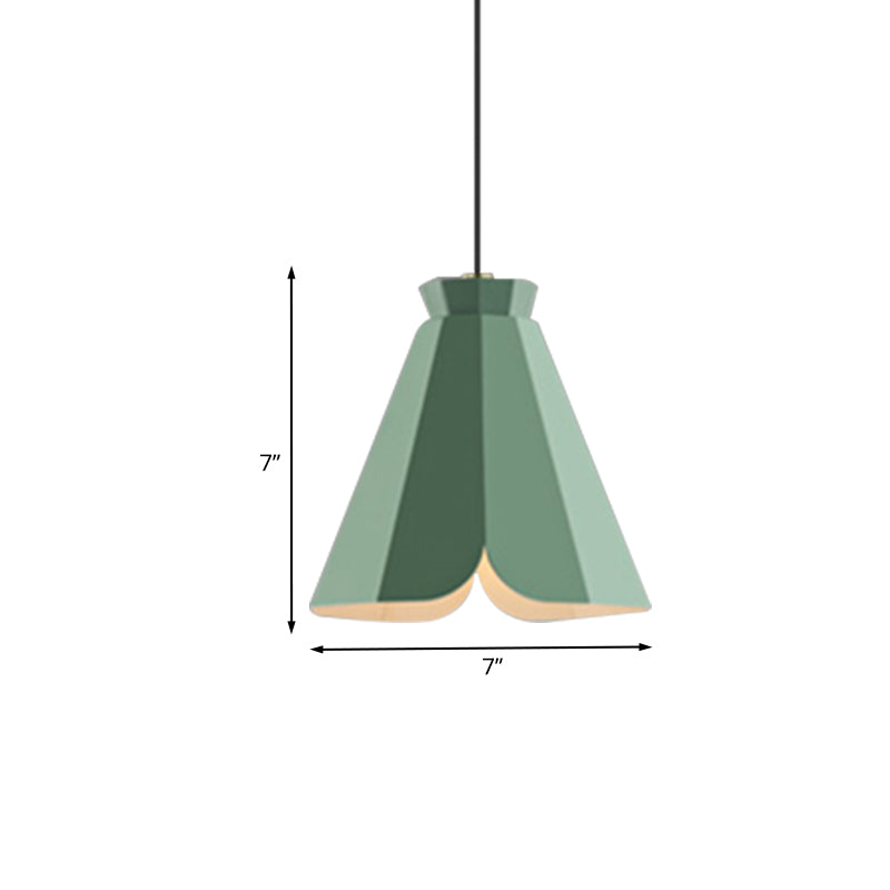 Metallic Tapered Pendant Light Fixture Macaron Style 1 Light Restaurant Hanging Lamp in Blue/Green/Orange Clearhalo 'Ceiling Lights' 'Modern Pendants' 'Modern' 'Pendant Lights' 'Pendants' Lighting' 1127446