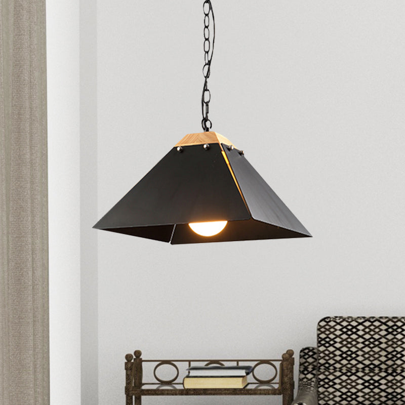 1 Bulb Pyramid Pendant Light Contemporary Black/White Metal Ceiling Light Fixture with Adjustable Chain Black B Clearhalo 'Ceiling Lights' 'Modern Pendants' 'Modern' 'Pendant Lights' 'Pendants' Lighting' 1127461