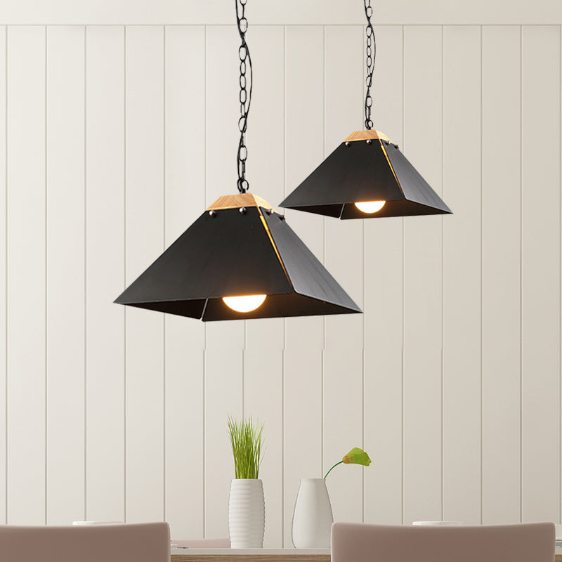 1 Bulb Pyramid Pendant Light Contemporary Black/White Metal Ceiling Light Fixture with Adjustable Chain Clearhalo 'Ceiling Lights' 'Modern Pendants' 'Modern' 'Pendant Lights' 'Pendants' Lighting' 1127463