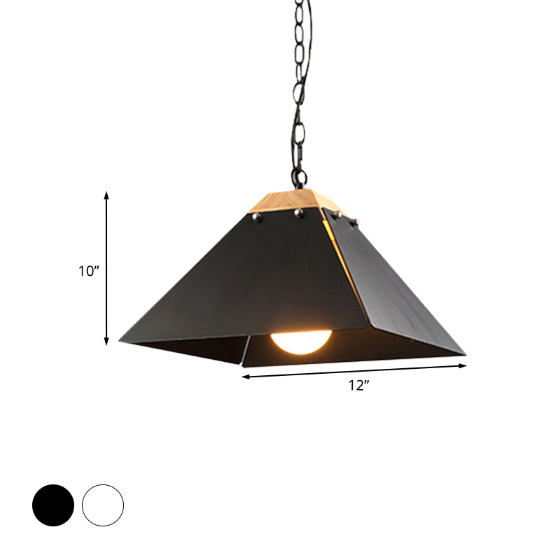 1 Bulb Pyramid Pendant Light Contemporary Black/White Metal Ceiling Light Fixture with Adjustable Chain Clearhalo 'Ceiling Lights' 'Modern Pendants' 'Modern' 'Pendant Lights' 'Pendants' Lighting' 1127465