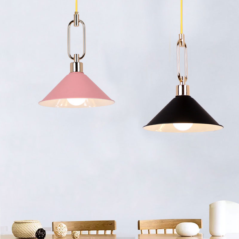 Nordic Tapered Shade Pendant Lighting 1 Bulb Metal Hanging Lamp in Black/White over Table Black Clearhalo 'Ceiling Lights' 'Modern Pendants' 'Modern' 'Pendant Lights' 'Pendants' Lighting' 1127470