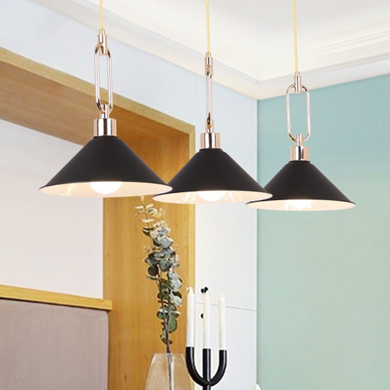 Nordic Tapered Shade Pendant Lighting 1 Bulb Metal Hanging Lamp in Black/White over Table Clearhalo 'Ceiling Lights' 'Modern Pendants' 'Modern' 'Pendant Lights' 'Pendants' Lighting' 1127472