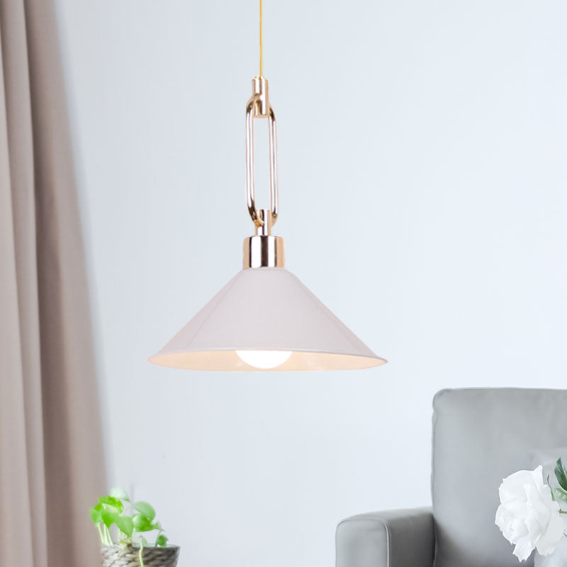 Nordic Tapered Shade Pendant Lighting 1 Bulb Metal Hanging Lamp in Black/White over Table White Clearhalo 'Ceiling Lights' 'Modern Pendants' 'Modern' 'Pendant Lights' 'Pendants' Lighting' 1127475