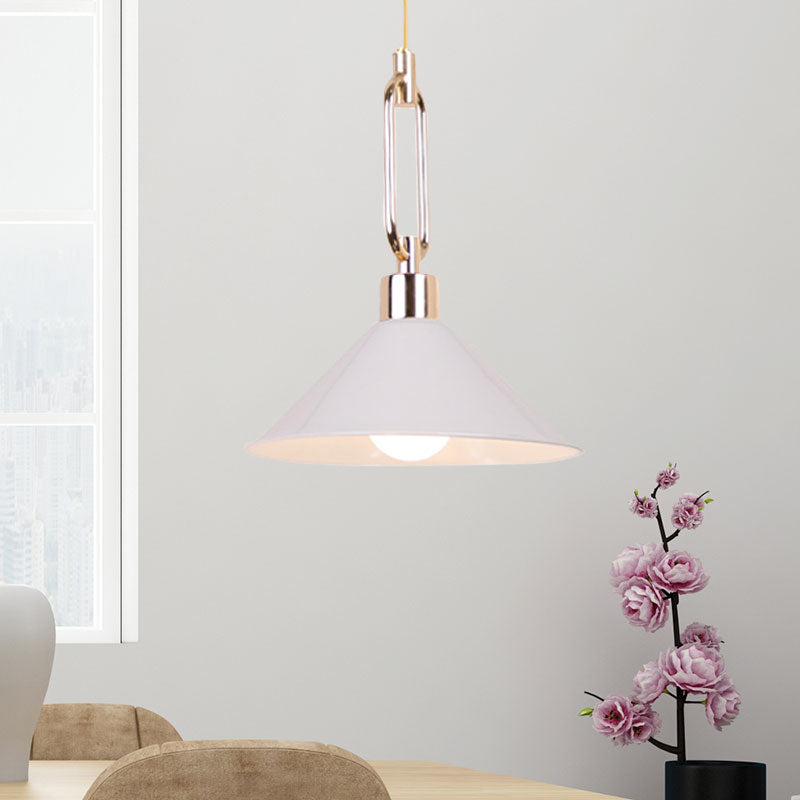 Nordic Tapered Shade Pendant Lighting 1 Bulb Metal Hanging Lamp in Black/White over Table Clearhalo 'Ceiling Lights' 'Modern Pendants' 'Modern' 'Pendant Lights' 'Pendants' Lighting' 1127476