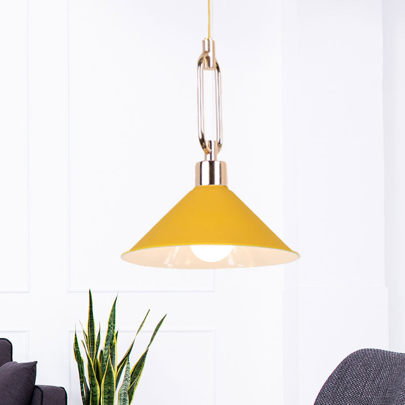 Nordic Tapered Shade Pendant Lighting 1 Bulb Metal Hanging Lamp in Black/White over Table Yellow Clearhalo 'Ceiling Lights' 'Modern Pendants' 'Modern' 'Pendant Lights' 'Pendants' Lighting' 1127479