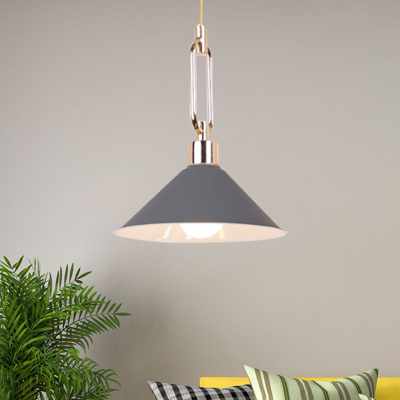 Nordic Tapered Shade Pendant Lighting 1 Bulb Metal Hanging Lamp in Black/White over Table Grey Clearhalo 'Ceiling Lights' 'Modern Pendants' 'Modern' 'Pendant Lights' 'Pendants' Lighting' 1127483