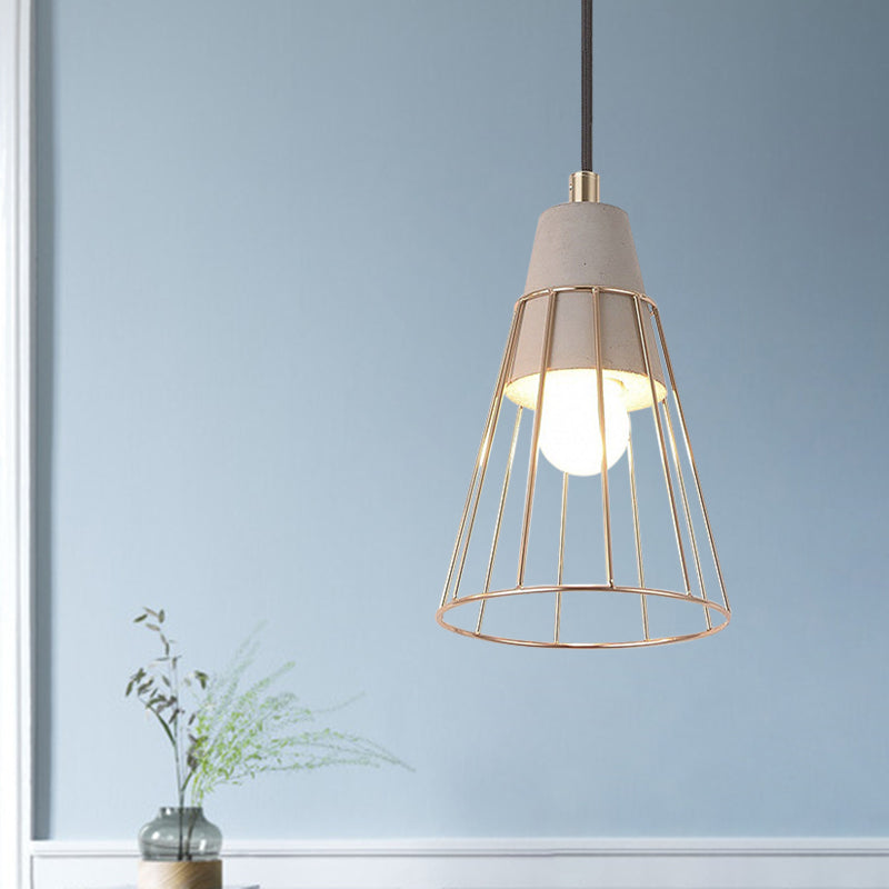 Nordic Style Caged Pendant Lamp 1 Bulb Metal Hanging Ceiling Light with Adjustable Cord in Gold Gold A Clearhalo 'Ceiling Lights' 'Modern Pendants' 'Modern' 'Pendant Lights' 'Pendants' Lighting' 1127491