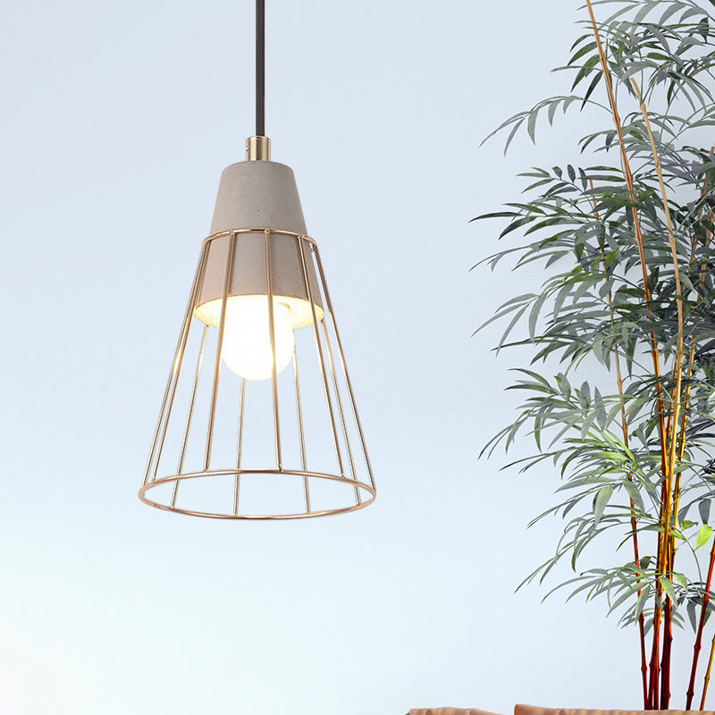 Nordic Style Caged Pendant Lamp 1 Bulb Metal Hanging Ceiling Light with Adjustable Cord in Gold Clearhalo 'Ceiling Lights' 'Modern Pendants' 'Modern' 'Pendant Lights' 'Pendants' Lighting' 1127492