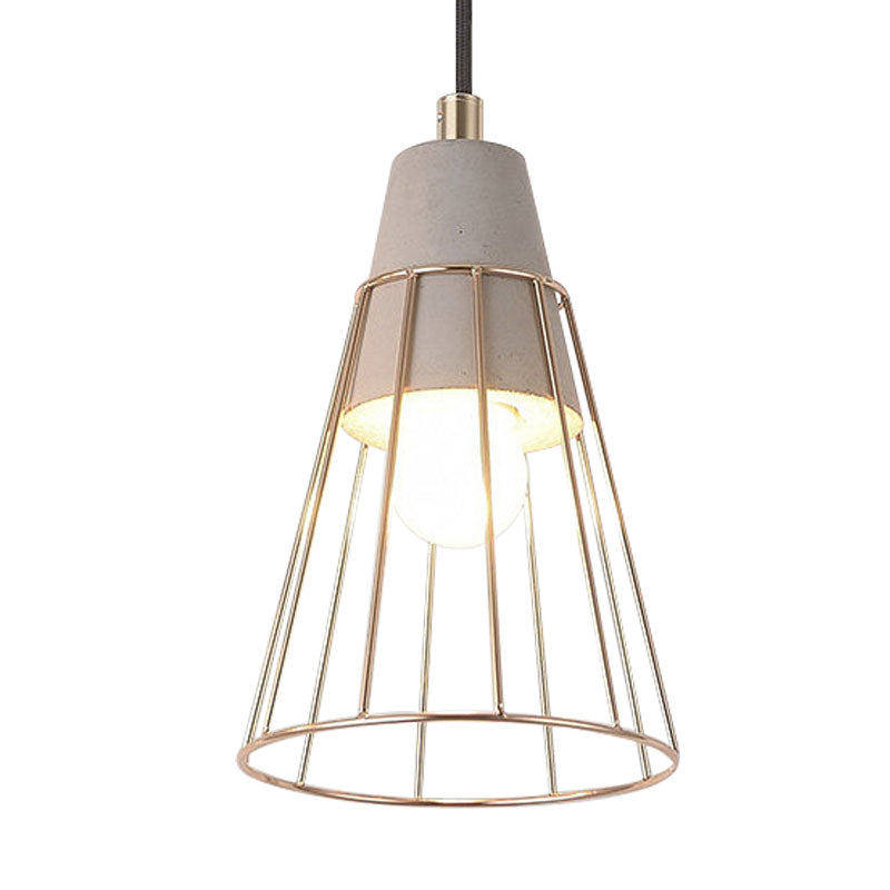 Nordic Style Caged Pendant Lamp 1 Bulb Metal Hanging Ceiling Light with Adjustable Cord in Gold Clearhalo 'Ceiling Lights' 'Modern Pendants' 'Modern' 'Pendant Lights' 'Pendants' Lighting' 1127494