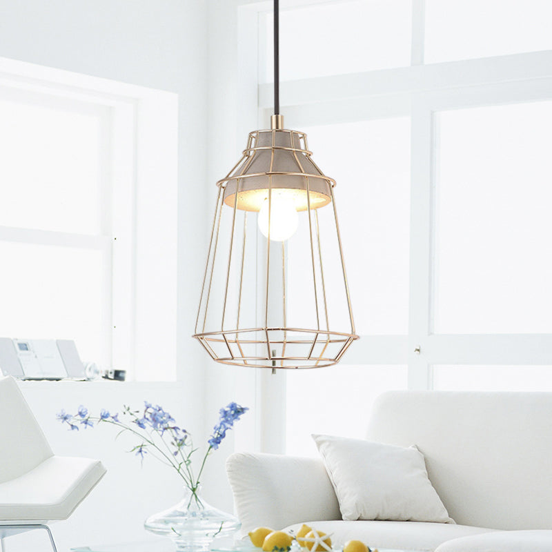 Nordic Style Caged Pendant Lamp 1 Bulb Metal Hanging Ceiling Light with Adjustable Cord in Gold Clearhalo 'Ceiling Lights' 'Modern Pendants' 'Modern' 'Pendant Lights' 'Pendants' Lighting' 1127497