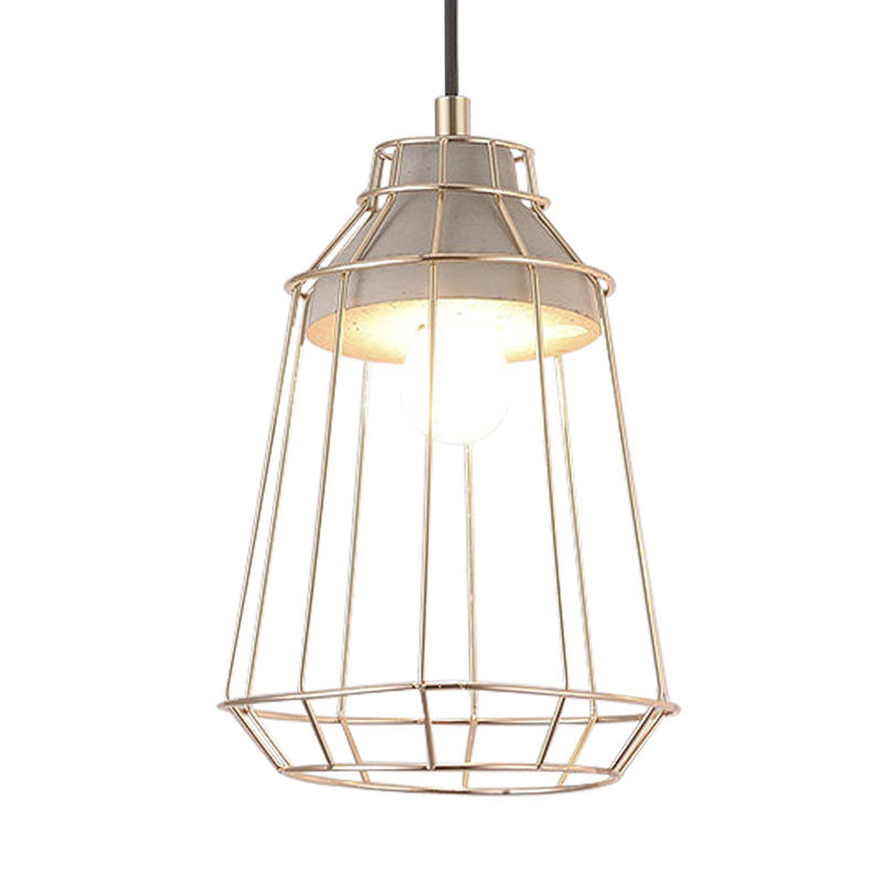 Nordic Style Caged Pendant Lamp 1 Bulb Metal Hanging Ceiling Light with Adjustable Cord in Gold Clearhalo 'Ceiling Lights' 'Modern Pendants' 'Modern' 'Pendant Lights' 'Pendants' Lighting' 1127498