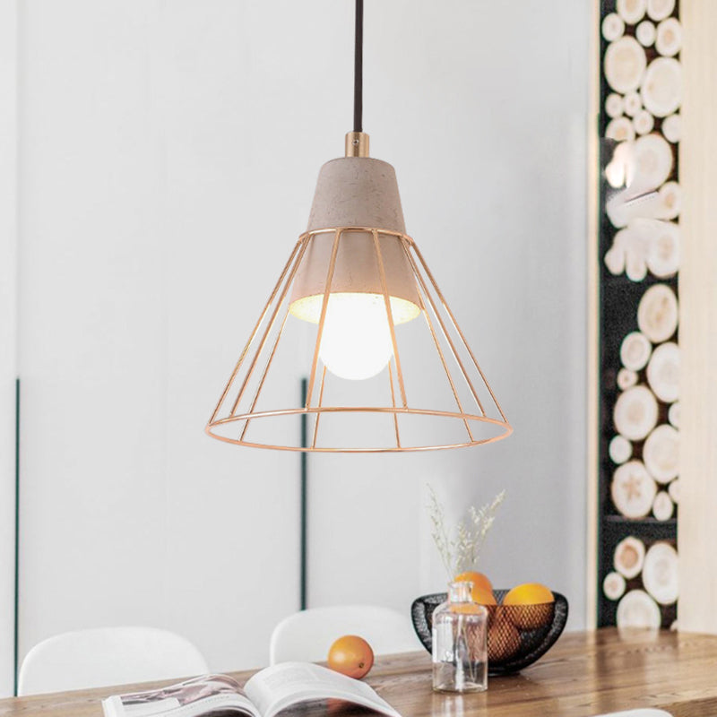 Nordic Style Caged Pendant Lamp 1 Bulb Metal Hanging Ceiling Light with Adjustable Cord in Gold Clearhalo 'Ceiling Lights' 'Modern Pendants' 'Modern' 'Pendant Lights' 'Pendants' Lighting' 1127502