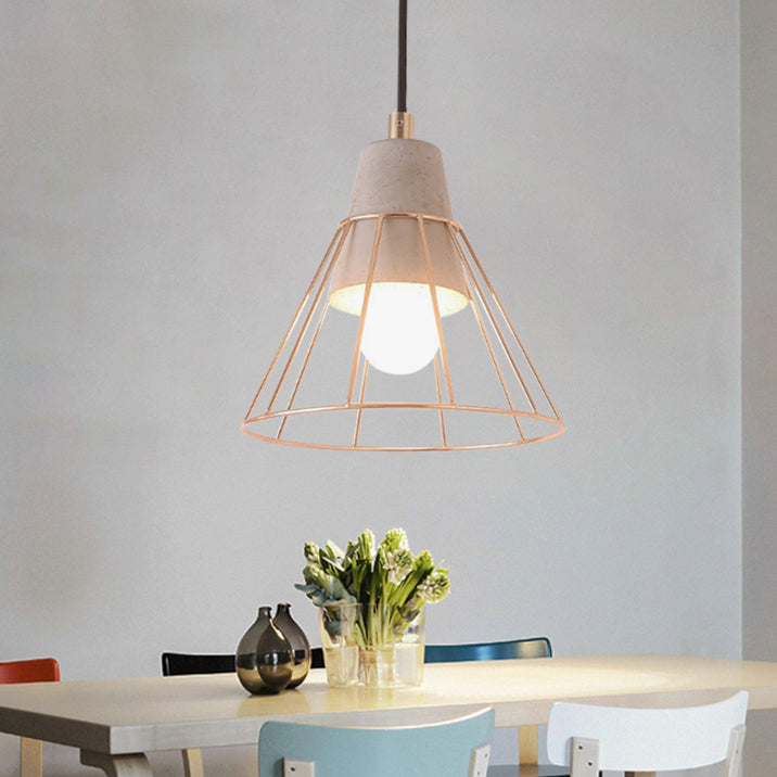 Nordic Style Caged Pendant Lamp 1 Bulb Metal Hanging Ceiling Light with Adjustable Cord in Gold Clearhalo 'Ceiling Lights' 'Modern Pendants' 'Modern' 'Pendant Lights' 'Pendants' Lighting' 1127503