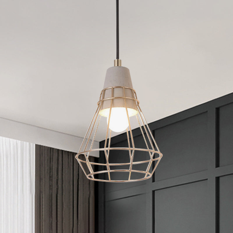 Nordic Style Caged Pendant Lamp 1 Bulb Metal Hanging Ceiling Light with Adjustable Cord in Gold Gold D Clearhalo 'Ceiling Lights' 'Modern Pendants' 'Modern' 'Pendant Lights' 'Pendants' Lighting' 1127506