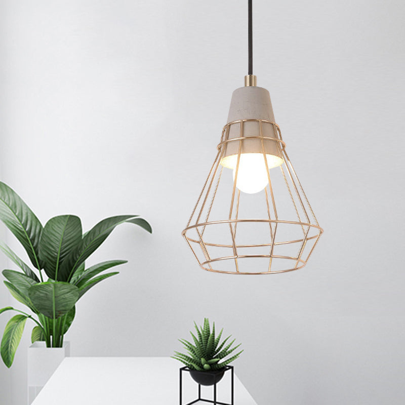 Nordic Style Caged Pendant Lamp 1 Bulb Metal Hanging Ceiling Light with Adjustable Cord in Gold Clearhalo 'Ceiling Lights' 'Modern Pendants' 'Modern' 'Pendant Lights' 'Pendants' Lighting' 1127507