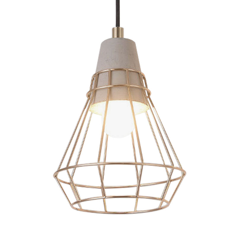 Nordic Style Caged Pendant Lamp 1 Bulb Metal Hanging Ceiling Light with Adjustable Cord in Gold Clearhalo 'Ceiling Lights' 'Modern Pendants' 'Modern' 'Pendant Lights' 'Pendants' Lighting' 1127508