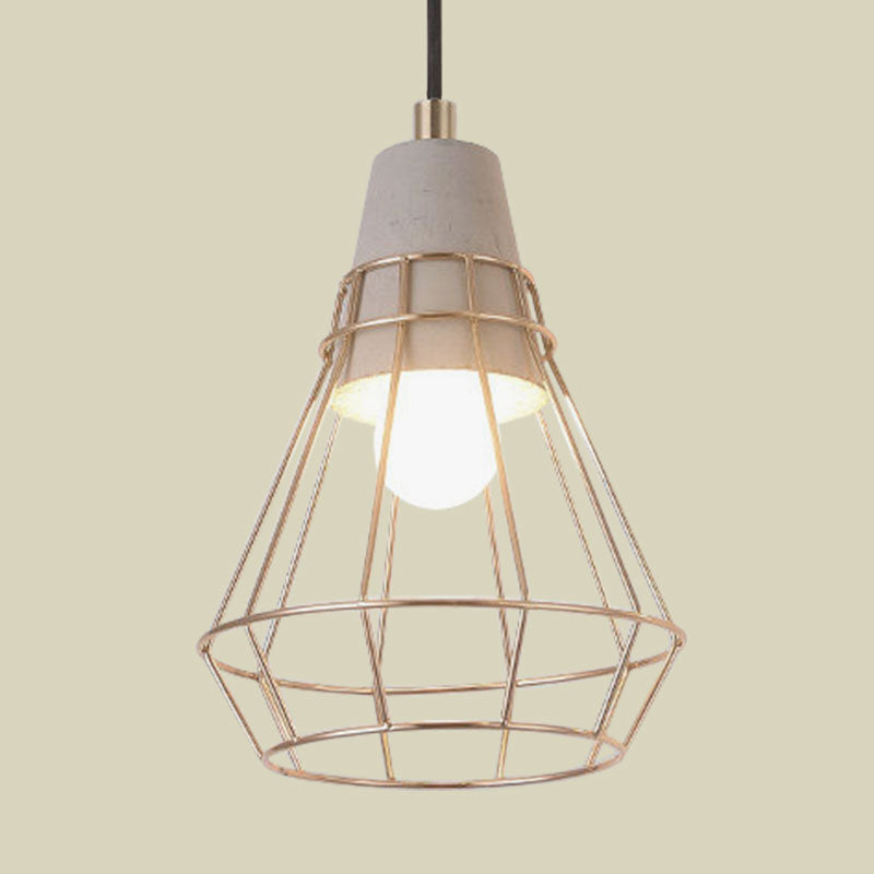 Nordic Style Caged Pendant Lamp 1 Bulb Metal Hanging Ceiling Light with Adjustable Cord in Gold Clearhalo 'Ceiling Lights' 'Modern Pendants' 'Modern' 'Pendant Lights' 'Pendants' Lighting' 1127509