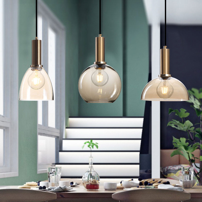 Curved Shade Living Room Pendant Lighting Amber/Clear Glass Simple Style Hanging Light with Brass Lamp Socket Amber 5.5" Clearhalo 'Ceiling Lights' 'Glass shade' 'Glass' 'Modern Pendants' 'Modern' 'Pendant Lights' 'Pendants' Lighting' 1127561