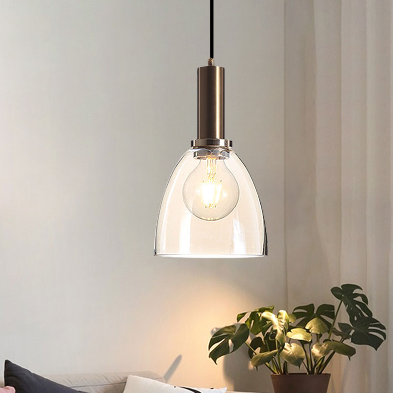 Curved Shade Living Room Pendant Lighting Amber/Clear Glass Simple Style Hanging Light with Brass Lamp Socket Clearhalo 'Ceiling Lights' 'Glass shade' 'Glass' 'Modern Pendants' 'Modern' 'Pendant Lights' 'Pendants' Lighting' 1127563